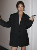Women's Blazer Long Bold Shoulder Lapel Button Outerwear