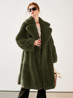Faux Fur Long Coat Notched Lapel Belted Winter Eco-friendly Jacket For Women 2026