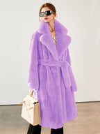 Faux Fur Long Coat Notched Lapel Belted Winter Eco-friendly Jacket For Women 2026