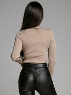 Knit Layering Top Long Sleeves Buttons Solid Color Fall Winter Undershirt For Women