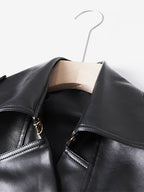 Trench Coat Notched Lapel Double Breast Belted PU Leather Outerwear