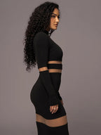 Mesh Patchwork Dress Long Sleeves See Through Party Bodycon Dresses