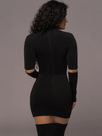 Mesh Patchwork Dress Long Sleeves See Through Party Bodycon Dresses
