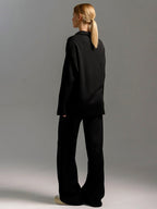 Knit Pant Set Drop Shoulder Pullover And Wide Leg Trousers For Women