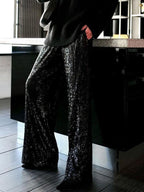 Sparkle Pants High Waist Wide Leg Sequins Chic Trousers For Women