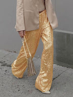 Sparkle Pants High Waist Wide Leg Sequins Chic Trousers For Women