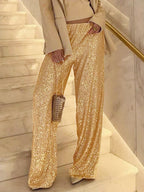 Sparkle Pants High Waist Wide Leg Sequins Chic Trousers For Women