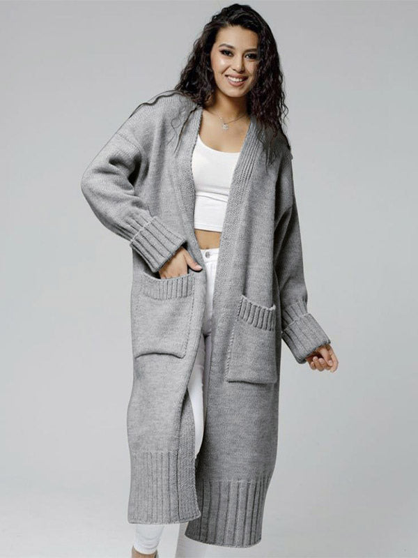 Longline Cardigan Drop Shoulder Ribbed Full Length Women's Sweater
