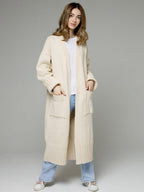 Longline Cardigan Drop Shoulder Ribbed Full Length Women's Sweater