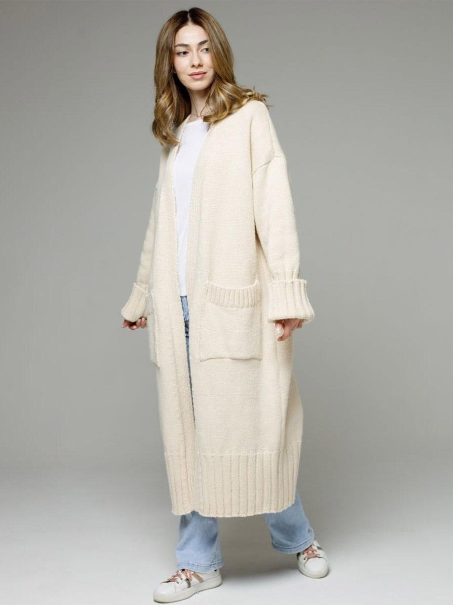 Longline Cardigan Drop Shoulder Ribbed Full Length Women's Sweater