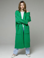 Longline Cardigan Drop Shoulder Ribbed Full Length Women's Sweater