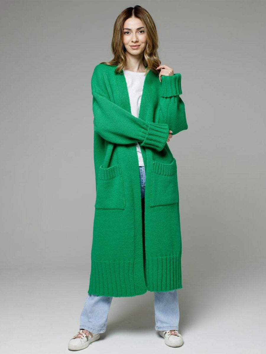 Longline Cardigan Drop Shoulder Ribbed Full Length Women's Sweater