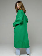 Longline Cardigan Drop Shoulder Ribbed Full Length Women's Sweater