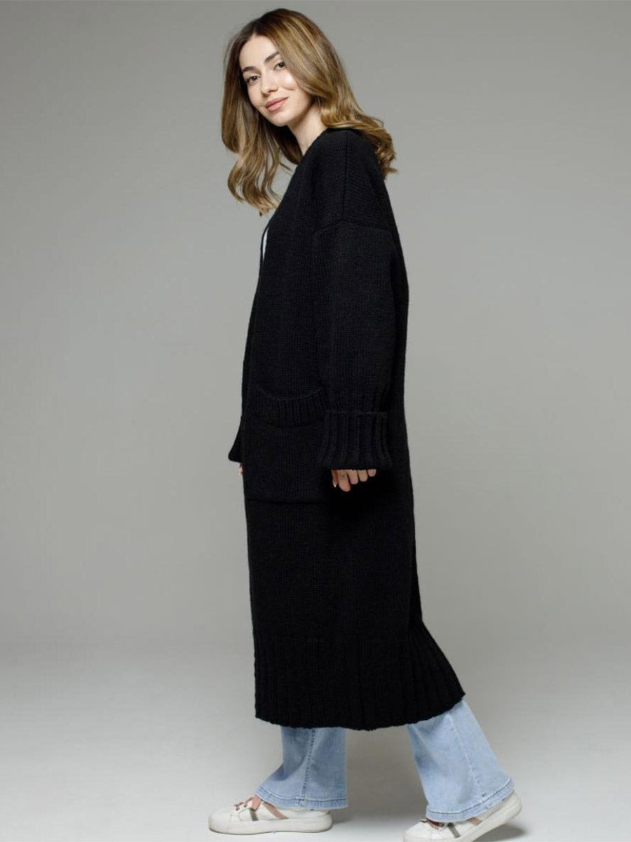 Longline Cardigan Drop Shoulder Ribbed Full Length Women's Sweater