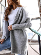 Batwing Sleeves Cardigan Hooded Open Front Solid Color Sweaters