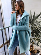 Batwing Sleeves Cardigan Hooded Open Front Solid Color Sweaters