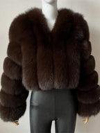 Faux Fur Coat V-Neck Long Sleeves Winter Eco-friendly Fur Crop Jacket For Women 2026