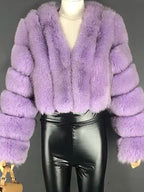 Faux Fur Coat V-Neck Long Sleeves Winter Eco-friendly Fur Crop Jacket For Women 2026