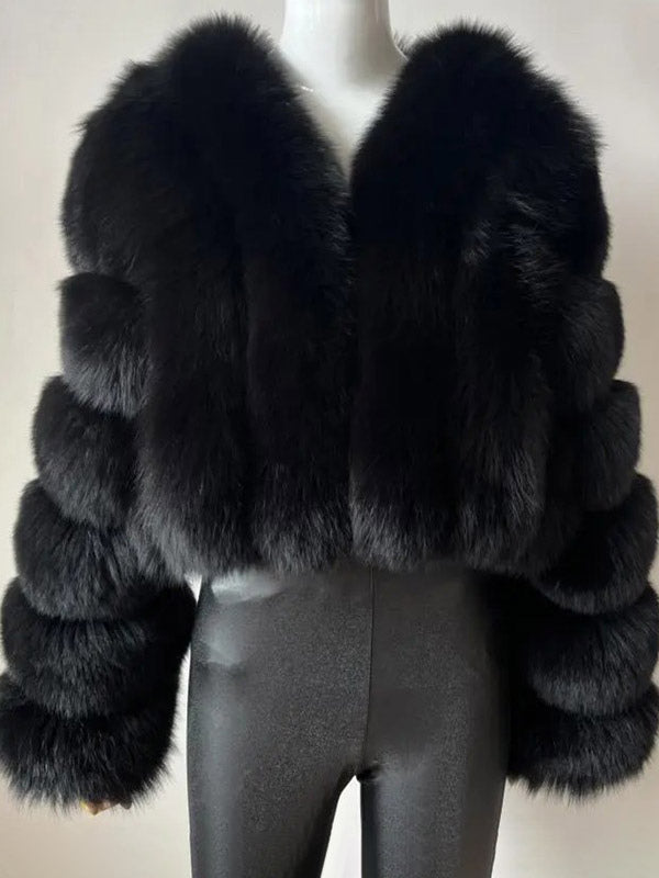 Faux Fur Coat V-Neck Long Sleeves Winter Eco-friendly Fur Crop Jacket For Women 2026
