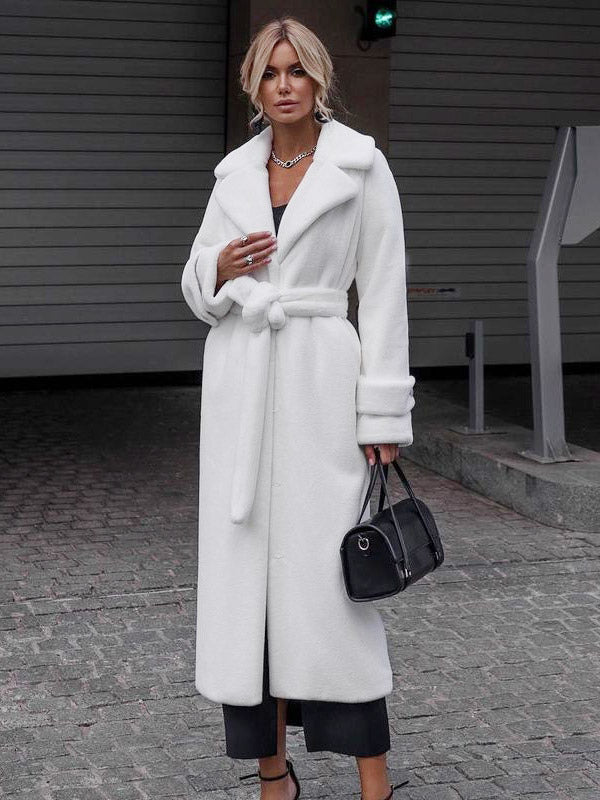 Faux Fur Coats Notched Lapel Oversized Winter Long Coat For Women 2026