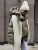 Puffer Coat Hooded Front Button Solid Color Oversized Winter Outerwear