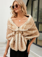Faux Fur Poncho Bateau Neck Solid Color Fall Winter Women's Cape