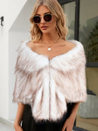 Faux Fur Poncho Bateau Neck Solid Color Fall Winter Women's Cape