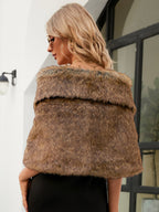 Faux Fur Poncho Bateau Neck Solid Color Fall Winter Women's Cape