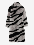 Zebra Print Faux Fur Coat Turndown Collar Oversized Eco-friendly Long Jacket For Women 2026