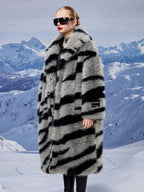 Zebra Print Faux Fur Coat Turndown Collar Oversized Eco-friendly Long Jacket For Women 2026