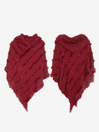 Women Poncho Hooded Green Oversized Fringe Cape