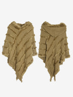 Women Poncho Hooded Green Oversized Fringe Cape