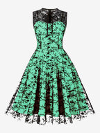 Embroidered Dress Round Neck Sleeveless Lace Up Retro Glamour Dresses