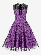 Embroidered Dress Round Neck Sleeveless Lace Up Retro Glamour Dresses