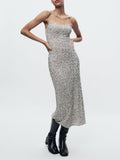 Sequin Scoop Neck Spaghetti Strap Column Midi Dress
