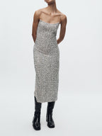 Sequin Scoop Neck Spaghetti Strap Column Midi Dress