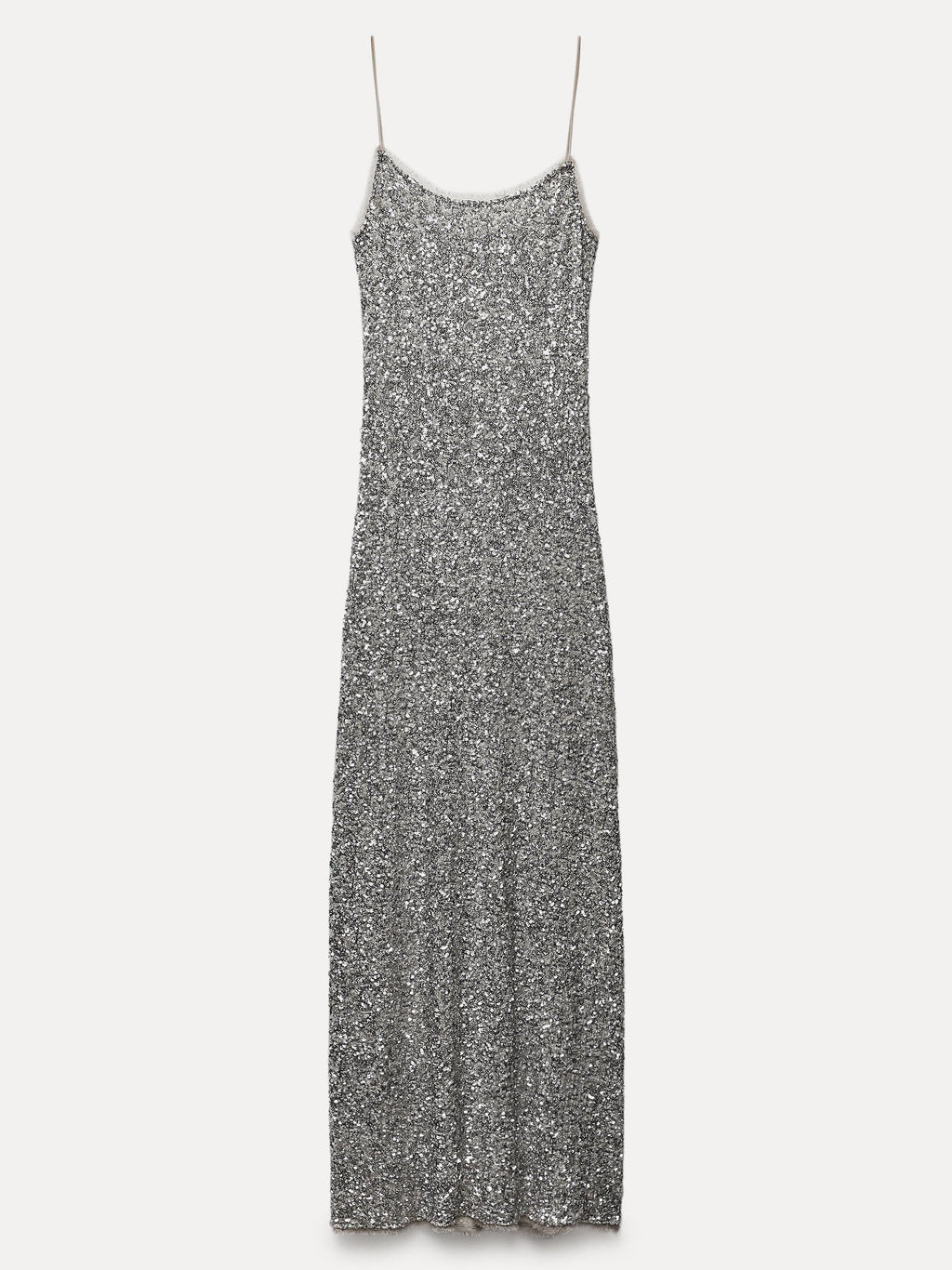 Sequin Scoop Neck Spaghetti Strap Column Midi Dress