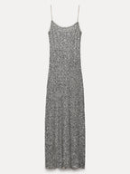 Sequin Scoop Neck Spaghetti Strap Column Midi Dress