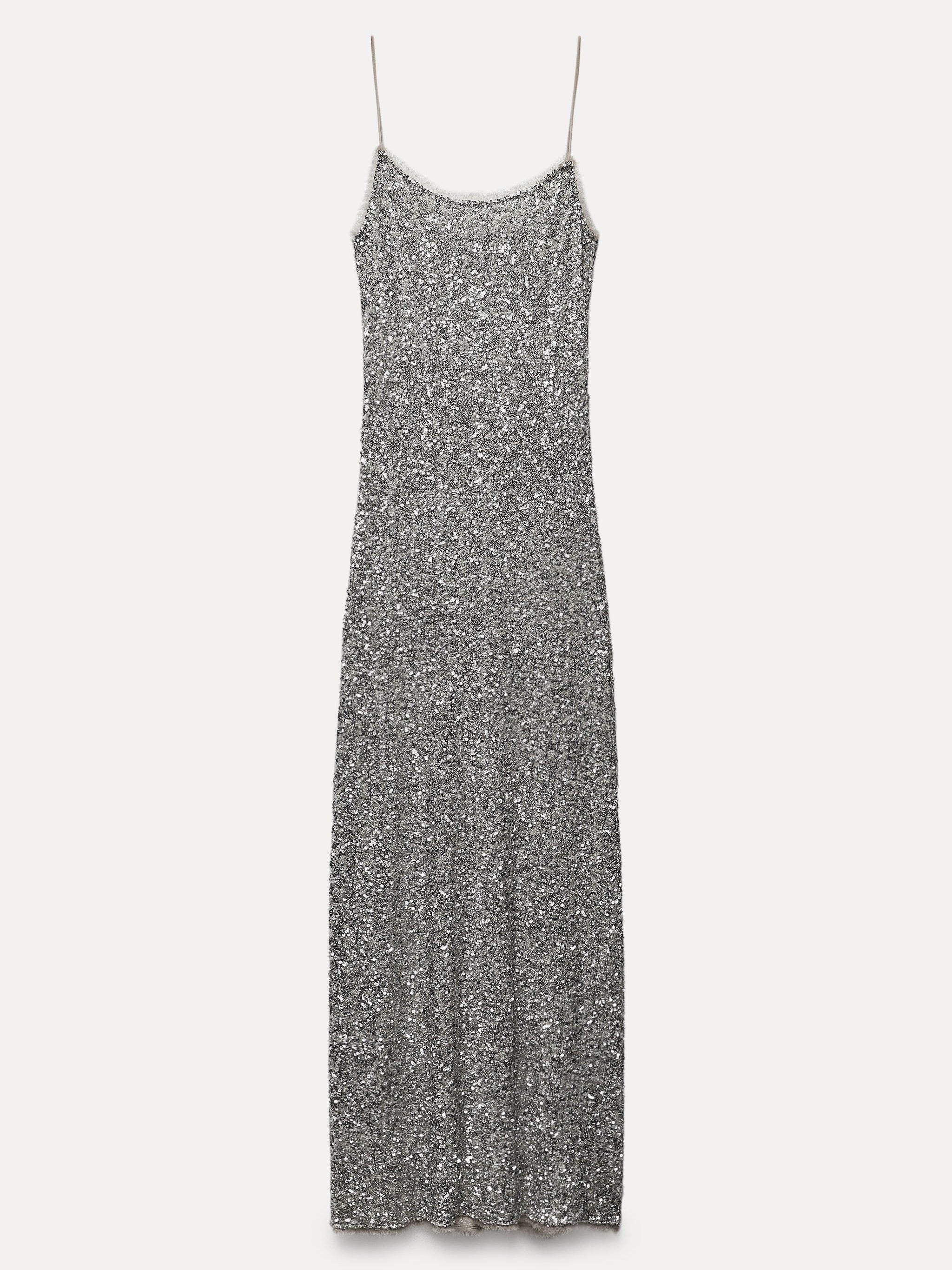 Sequin Scoop Neck Spaghetti Strap Column Midi Dress