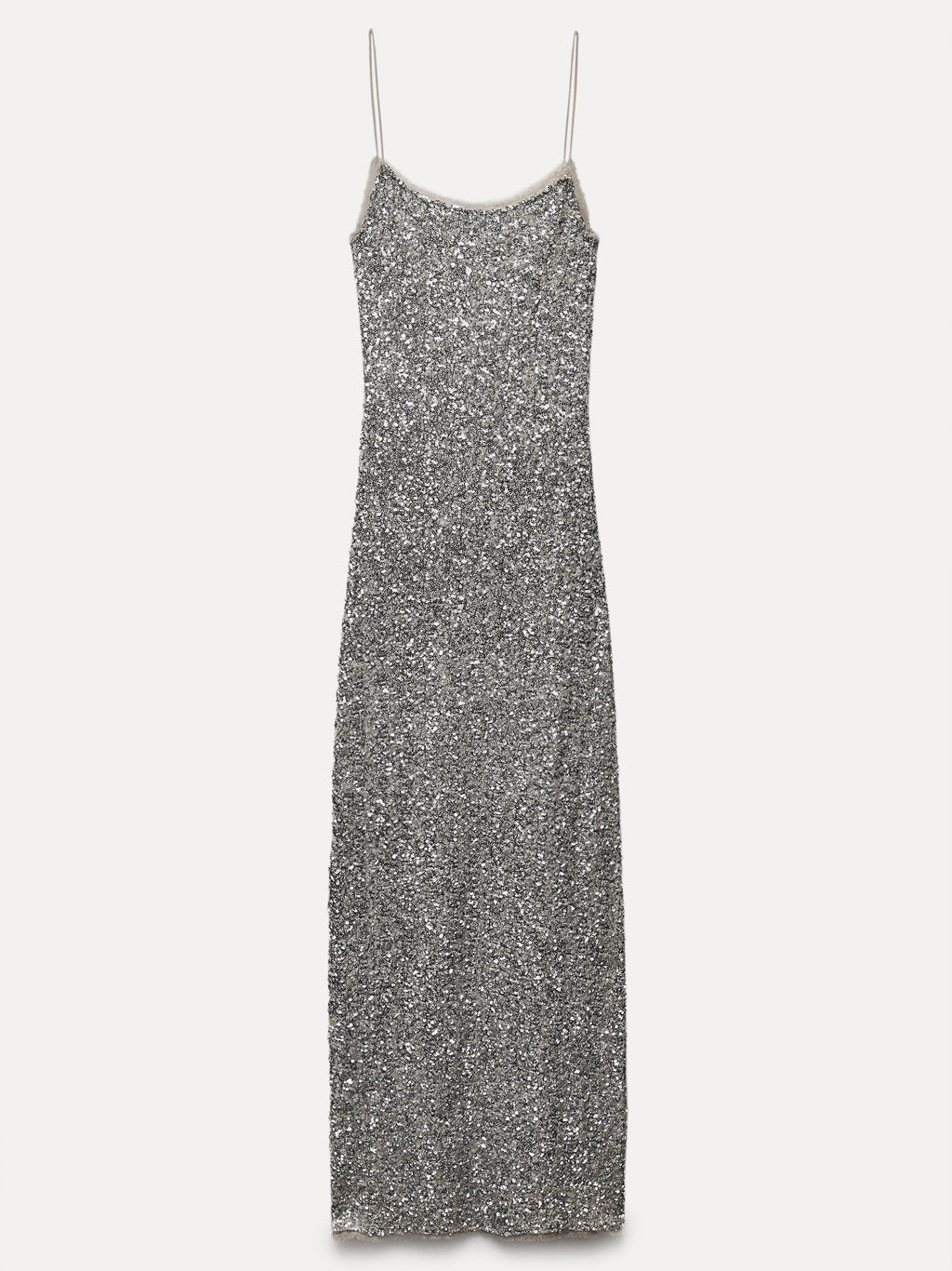 Sequin Scoop Neck Spaghetti Strap Column Midi Dress