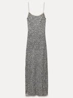 Sequin Scoop Neck Spaghetti Strap Column Midi Dress