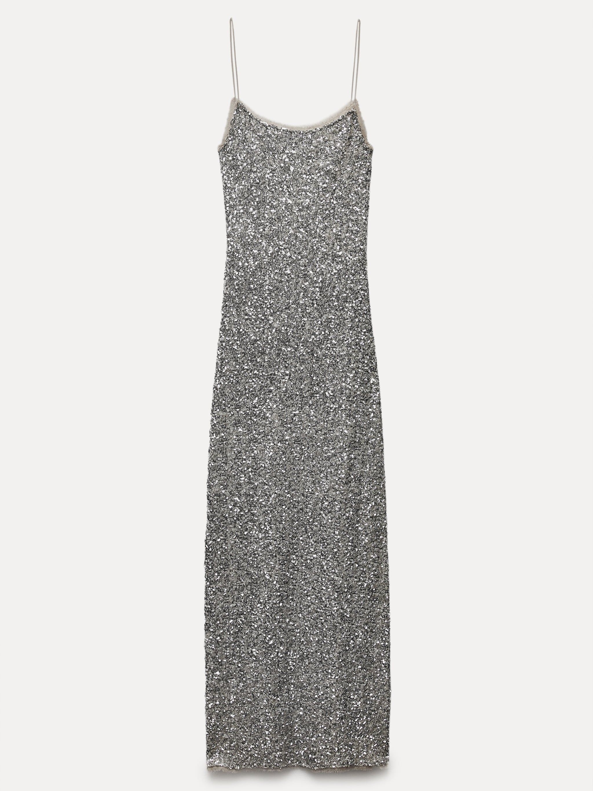 Sequin Scoop Neck Spaghetti Strap Column Midi Dress