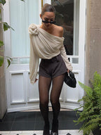 One Shoulder Tees Pleated Asymmetrical Shirt For Women