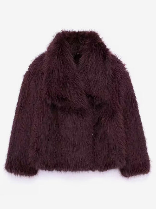 Faux Fur Coats Cozy Winter Women Chic Eco-friendly Fur Jacket In Burgundy