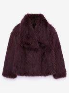 Faux Fur Coats Cozy Winter Women Chic Eco-friendly Fur Jacket In Burgundy