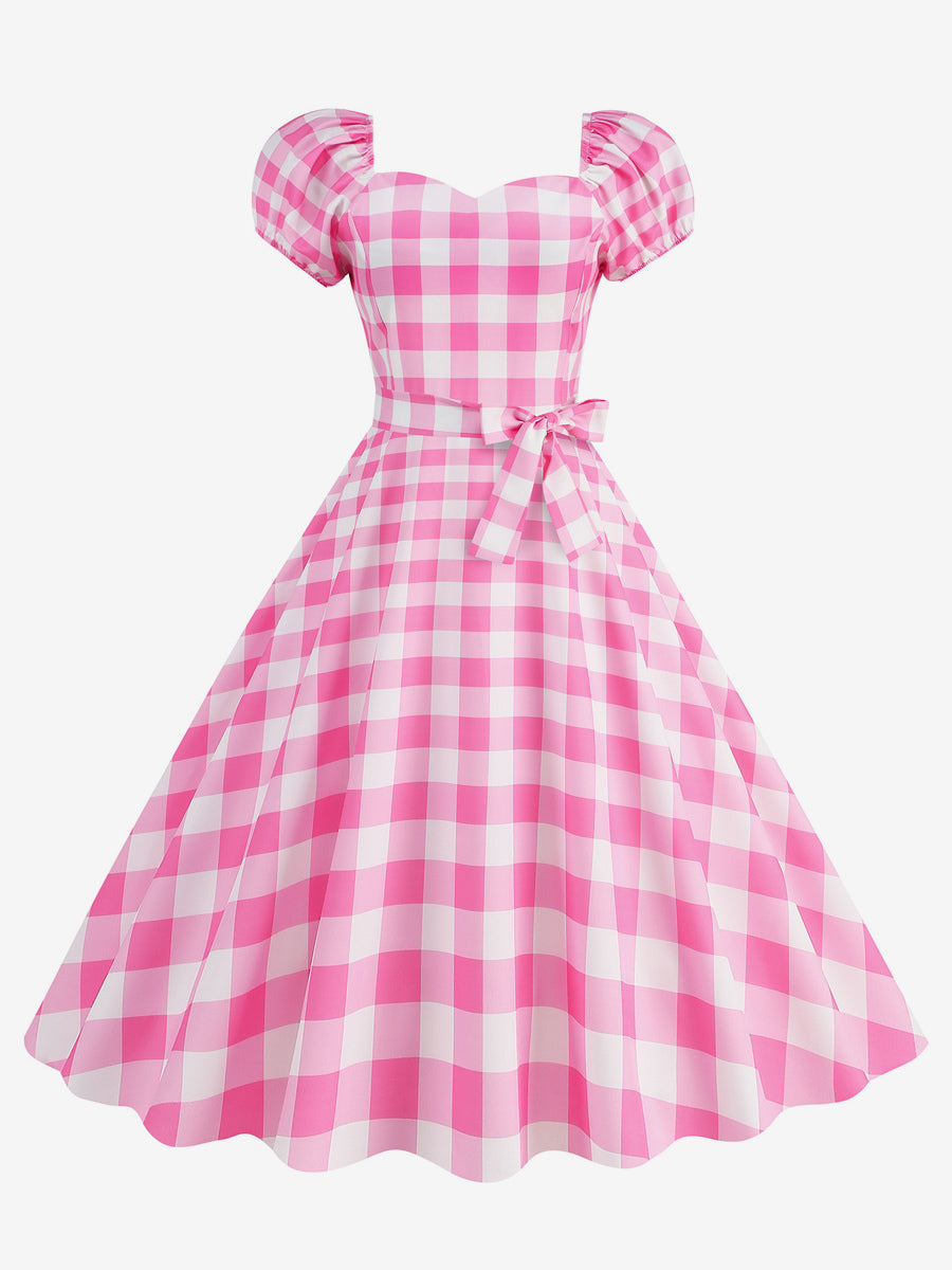 Retro Glamour Dress Sweetheart Neck Puff Sleeves Polka Dots Casual Long Dresses