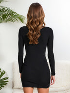 Knitted Bodycon Dress Mock Neck Long Sleeves Casual Sheath Mini Dresses