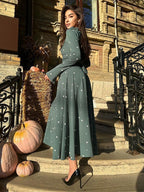 Triangle Printed Dress Round Neck Long Sleeves Casual Maxi Dresses