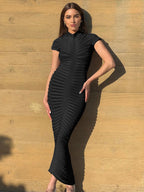 See Through Bodycon Dress Short Sleeve Ruched Night Out Maxi Dresses