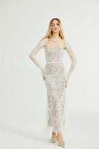 Valérie white floral lace mesh maxi dress